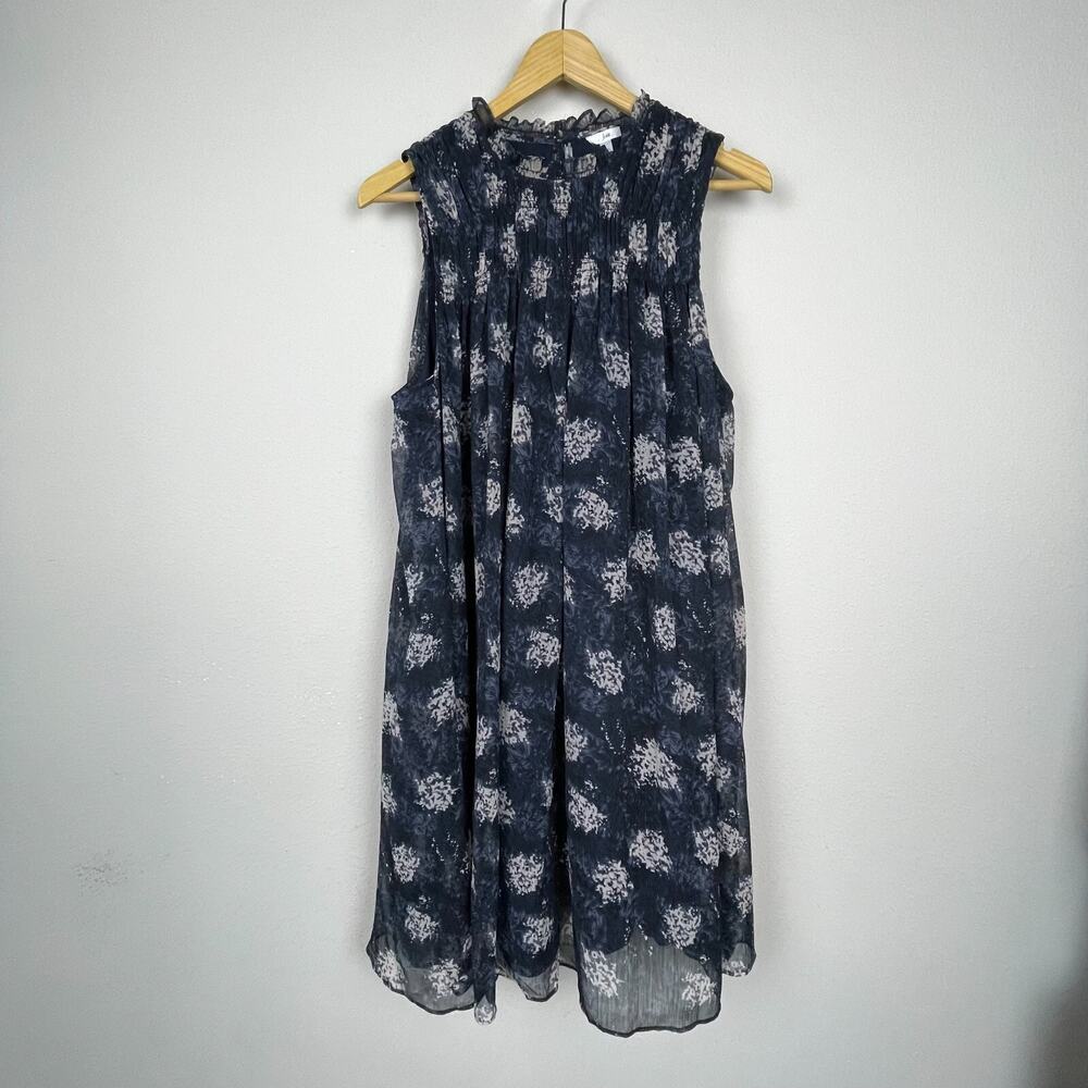 Joie Blue Floral Trapeze Dress Size L Sleeveless Mini High Neck‎ Festival Lined